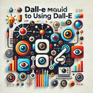 A modern, stylized icon representing DALL-E, an AI-powered image generator, with the text 'Mini-Guide To Using DALL-E'. The image features elements li