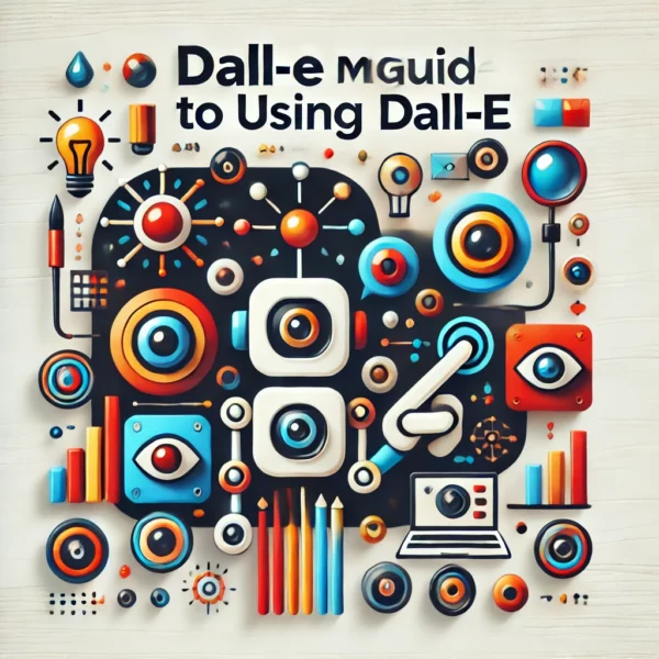 A modern, stylized icon representing DALL-E, an AI-powered image generator, with the text 'Mini-Guide To Using DALL-E'. The image features elements li