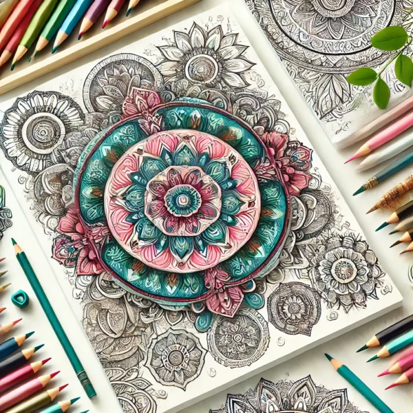 Mandala Coloring Worksheet Set'. The image should feature beautifully intricate mandala designs, colorin