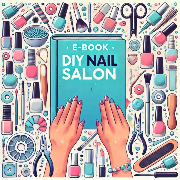 E-Book The DIY Nail Salon'. The image should feature elements of nail care such as nail polish bottles,