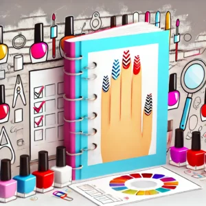 Nail Art Planner. The image should feature symbols of nail care and creativity, such as nail polish bot