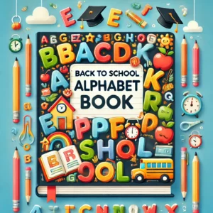 Back To School Alphabet Book'. The image should feature colorful letters, playful symbols of school such