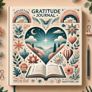 Gratitude Journal'. The image should feature symbols of reflection, positivity, and mindfulness, such as