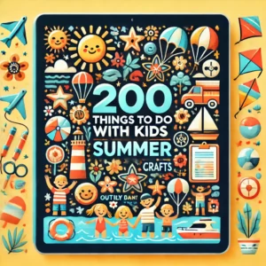 200 Things To Do With Kids This Summer'. The image should include symbols of fun summer activities like