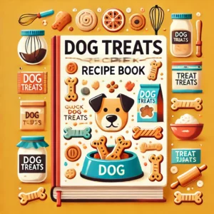 Dog Treats Recipe Book'. The image should feature symbols of homemade dog treats, such as biscuits, bone