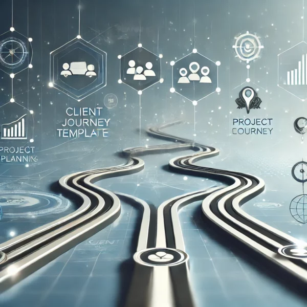 Client Roadmap Template'. The design should feature clear pathways or roadmaps symbolizing client journey stages