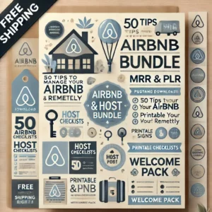 A clean and professional digital poster for the 'Airbnb & Host Bundle MRR & PLR'. The design showcases icons representing short-term rentals, hosting,