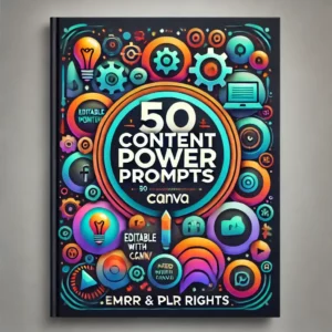 A modern and visually striking digital eBook cover for '50 Content Power Prompts.' The design features a vibrant, creative color palette with gradient