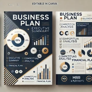 A professional and sleek eBook cover for 'Business Plan,' featuring structured sections such as 'Executive Summary,' 'Competitor Analysis,' and 'Finan