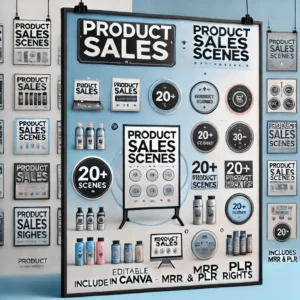 A sleek and professional poster-style design for 'Product Sales Scenes,' featuring 20+ visually captivating product display scenes. The design incorpo (1)