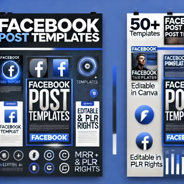 A sleek and professional poster-style design for 'Facebook Post Templates,' featuring bold text with vibrant blue and white colors, representing Facebook