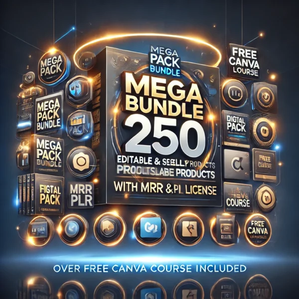 Mega Pack Bundle with a subheading Over 250 Editable Products